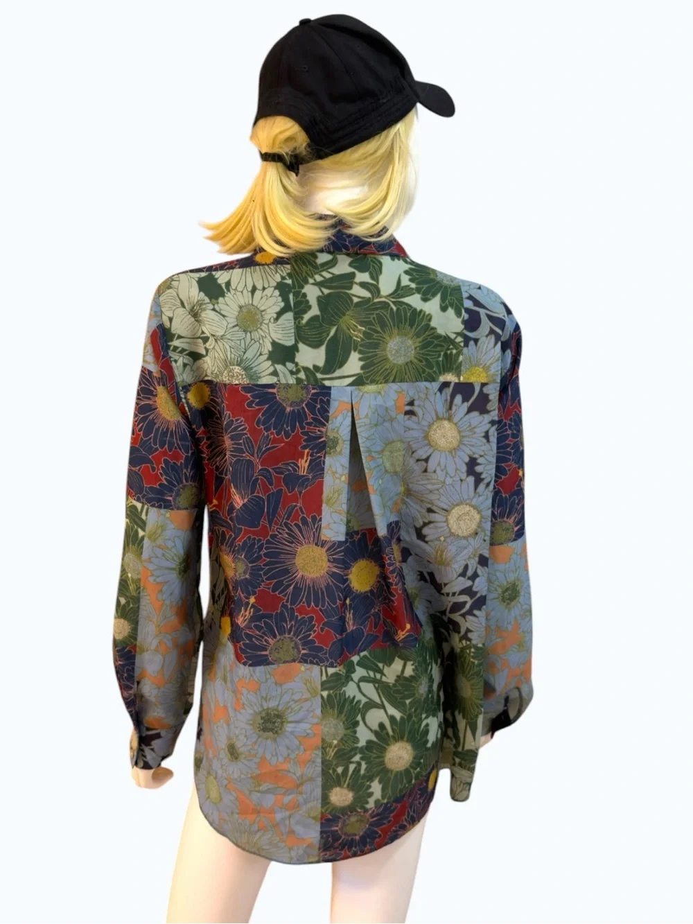 Rose + Olive Patchwork Floral Button-Down Blouse | Size M
